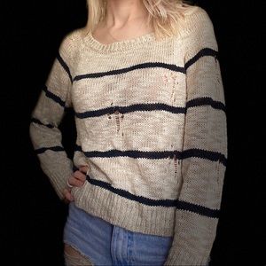 Tobi distressed black and tan striped sweater